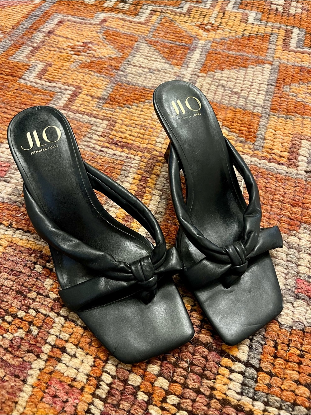 JLO Jennifer Lopez Black Knotted Square Toe Mules size 9